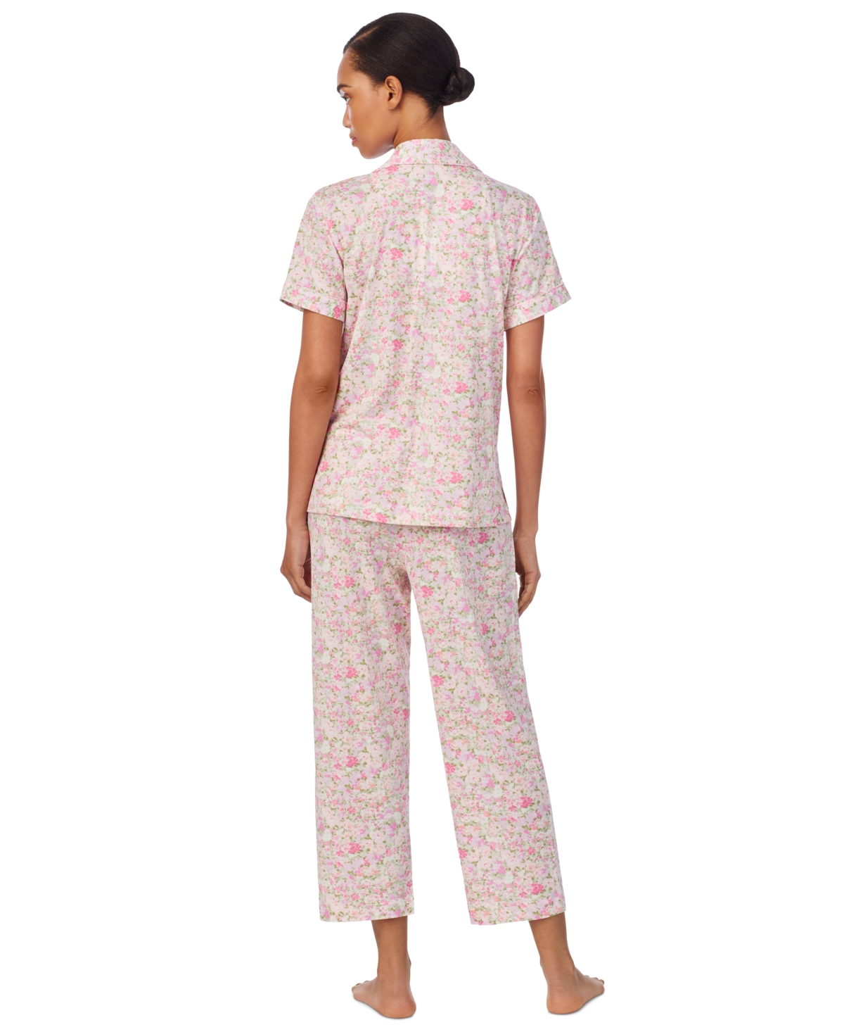 Shop Ralph Lauren Women's 2-pc. Short-sleeve Notch-collar Cropped-pant Pajama Set In Multi Floral