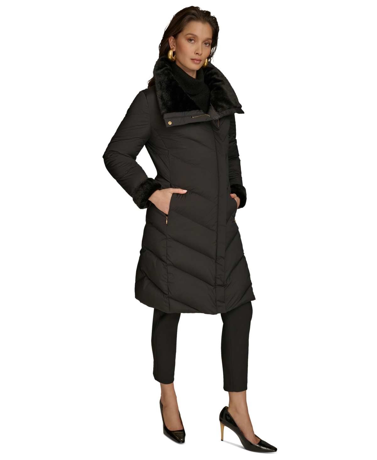 Donna Karan New York Women's Faux-Fur-Trim Puffer Coat