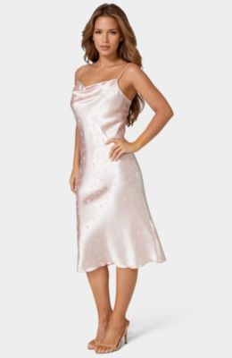 Women's Satin Jacquard Midi Slip Dress, Small, Pink