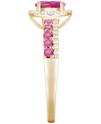 Sapphire (1 ct. t.w.) & Diamond (1/6 ct. t.w.) Oval Halo Ring in 14k White Gold (Also available in Ruby & Emerald)