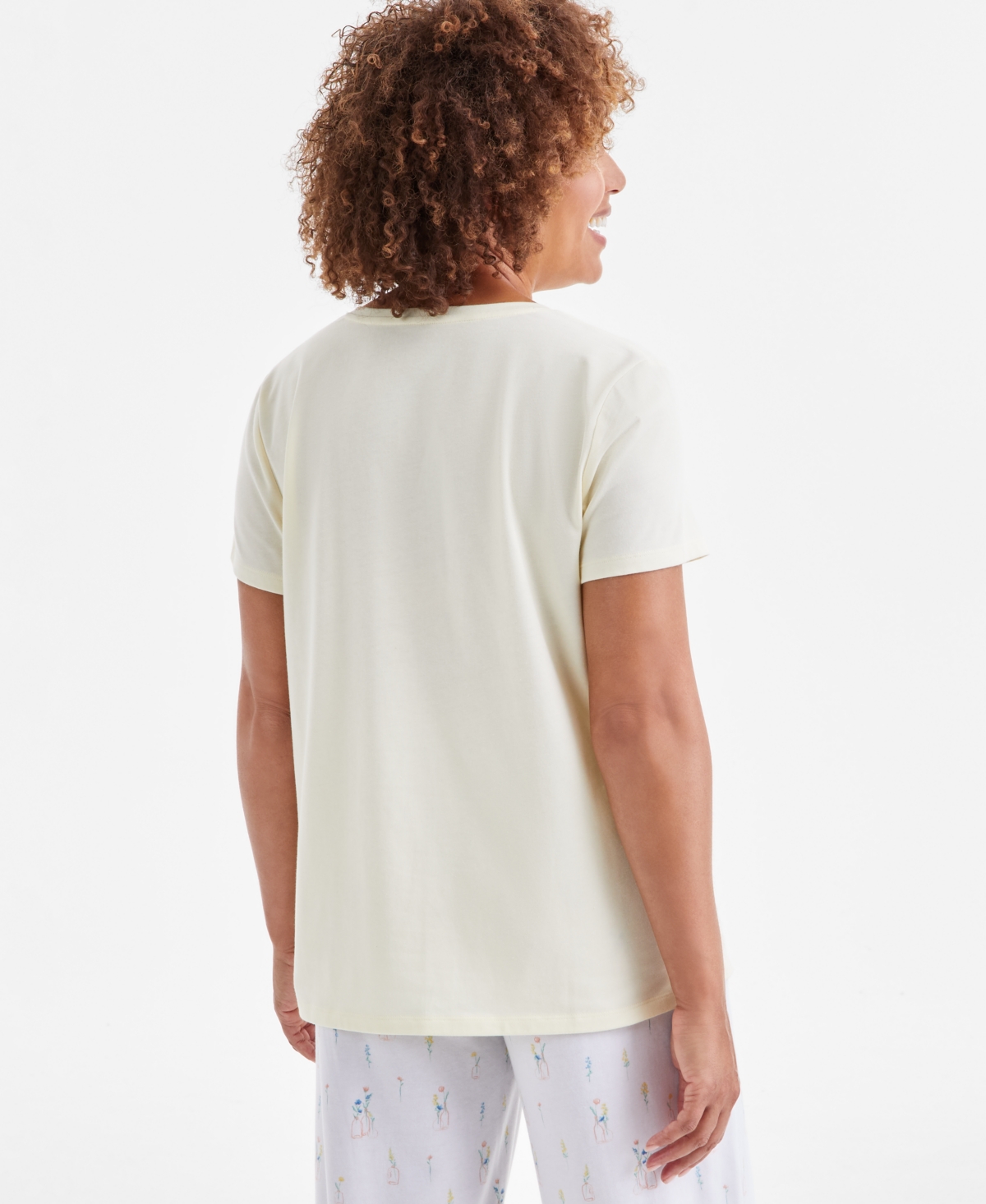 CHARTER CLUB WOMEN'S SOLID V-NECK SHORT-SLEEVE SLEEPWEAR TOP, CREATED FOR MACY'S 
