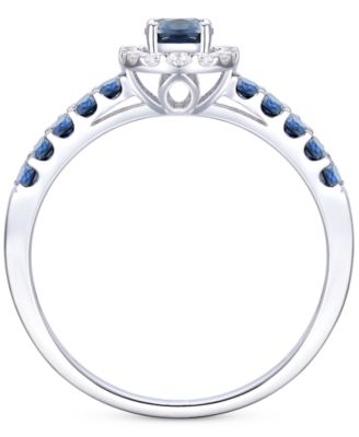 Sapphire (1 ct. t.w.) & Diamond (1/6 ct. t.w.) Oval Halo Ring in 14k White Gold (Also available in Ruby & Emerald)