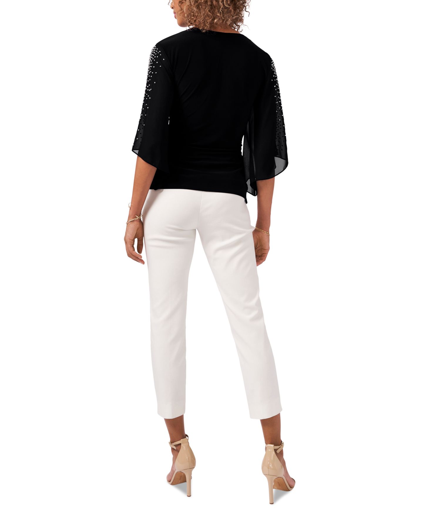 Женский топ MSK Embellished Chiffon Sleeve Top, цвет: Чёрный — фото 4