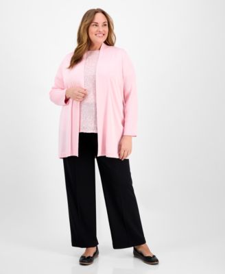 Shop Anne Klein Plus Size Sequined Mesh Trim Short Sleeve Top Sonoma Open Front Long Sleeve Cardigan Pull On Mid Ris In Peony Pink