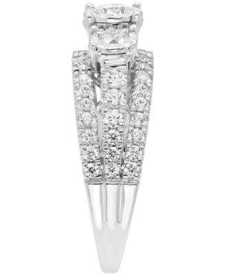 Diamond Three Stone Three Row Engagement Ring (1 ct. t.w.) in 14k White Gold