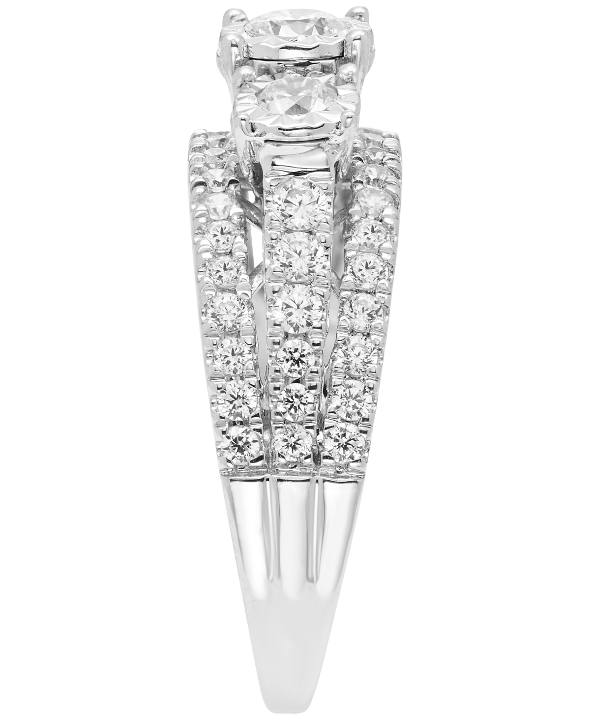 Macy's Diamond Three Stone Three Row Engagement Ring (1 Ct. T.w.) In 14k White Gold In White Gold