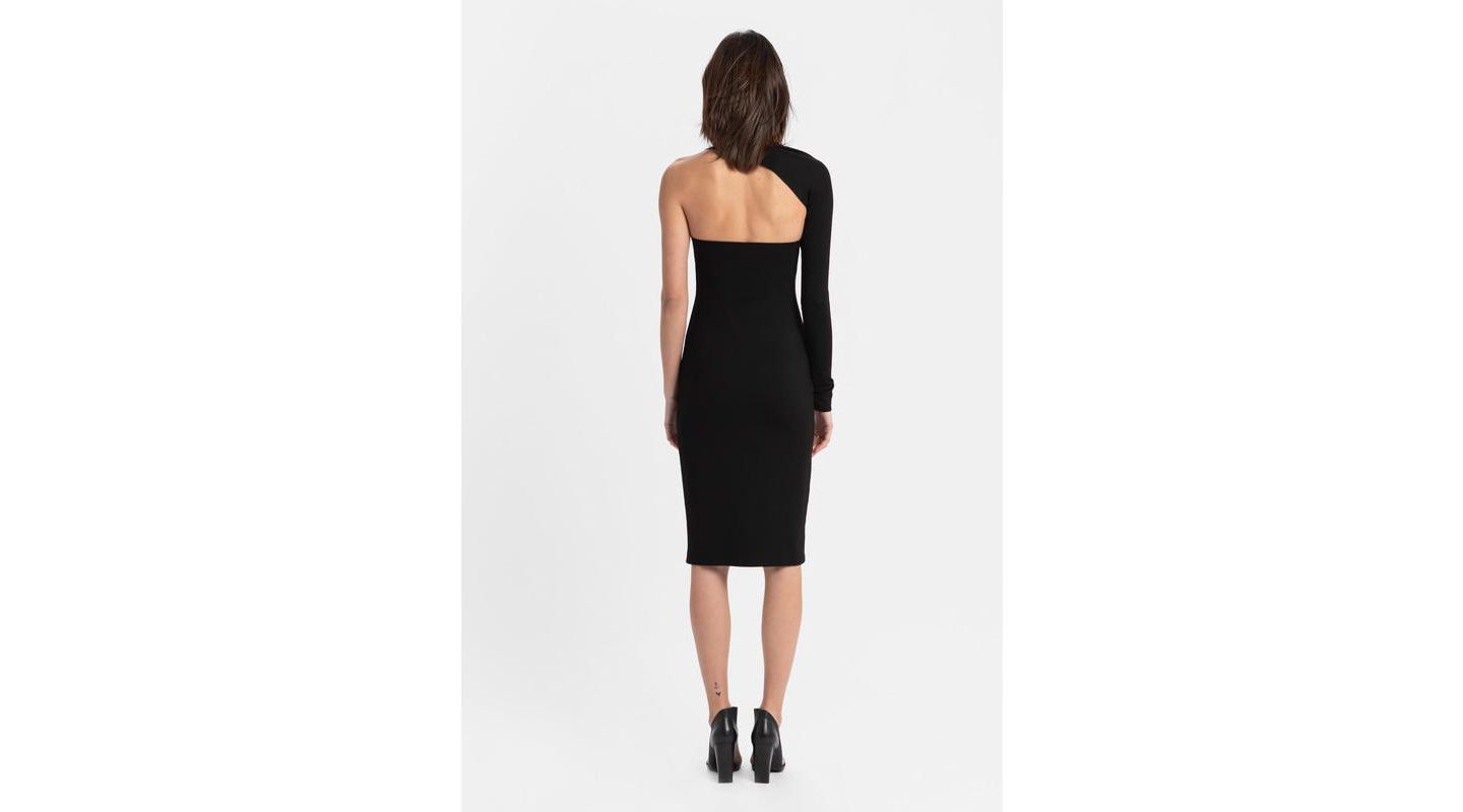 Женское платье Marcella Manhattan One-Shoulder Long-Sleeve Open-Back Fitted Midi, цвет: Чёрный — фото 5
