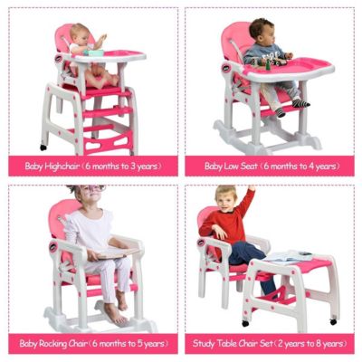 3-in-1 Baby High Chair with Lockable Universal Wheels
