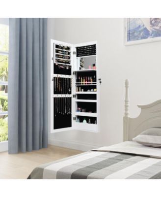 Lockable Wall Door Mounted Mirror Jewelry Cabinet with LED Lights