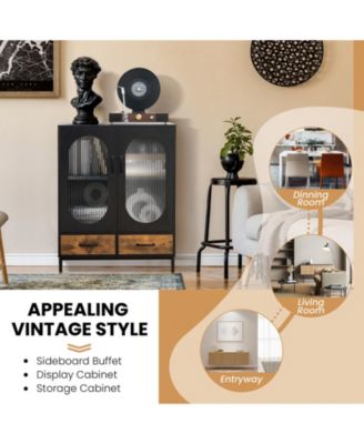 Kitchen Industrial Buffet Sideboard with Tempered Glass Doors