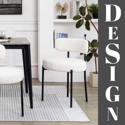 Boucle Dining Chairs Set of 1, Upholstered Dining Chairs with Black Metal Legs, Modern Accent Chair