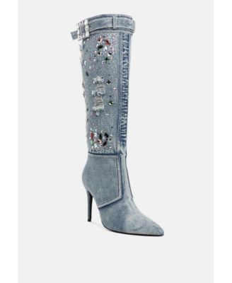 Cornik Multi Color Stones Denim Boots
