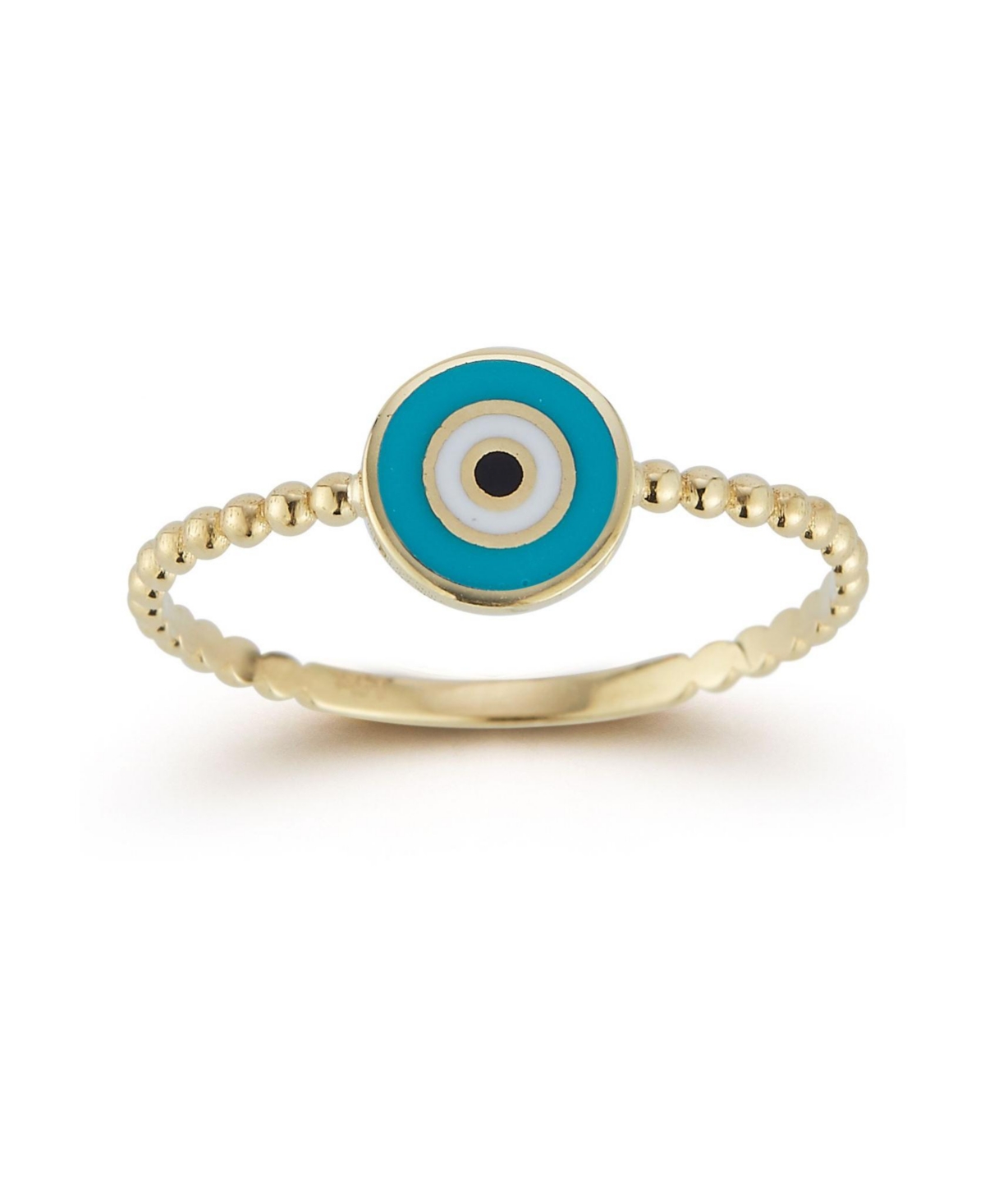14K Gold Enamel Evil Eye Ring with Beaded Band - 14k gold