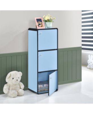 Dothan Wood 3-Cubed Closed Bookcase - Storage Shelf Organizer Bookshelf