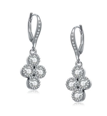 Sterling Silver White Gold Plated with Clear Cubic Zirconia Dangling Earrings