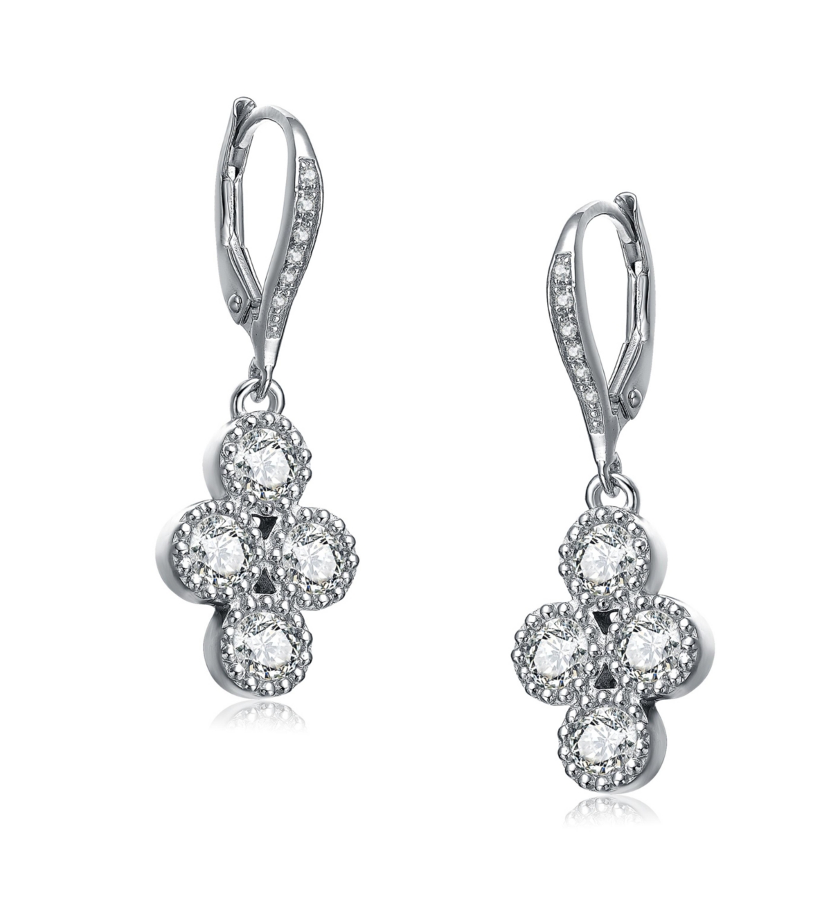Genevive Sterling SilverGold Plated with Clear Cubic Zirconia Dangling Earrings - White