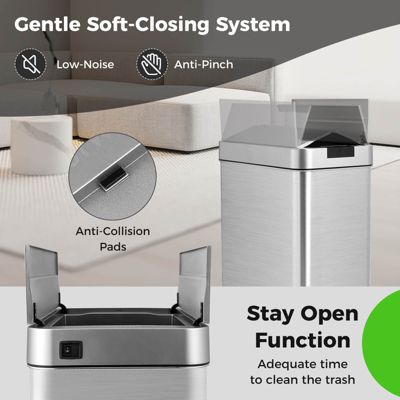 Slim Kitchen Trash Can with Wing Lids 13.2 Gal Automatic Sensor Garbage Can