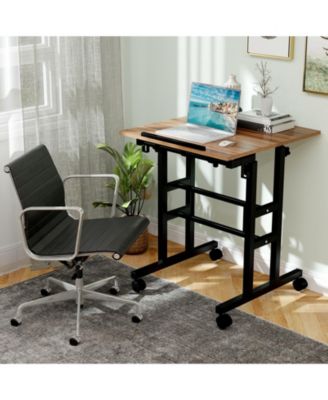 Height-adjustable Mobile Standing Desk with Split Top and Adjustable Angle