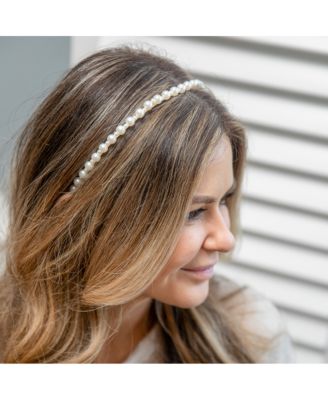 Thin Embellished Headband - White Pearl