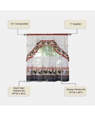 Old Country Rooster Cottage Kitchen Curtain Tier & Swag Set