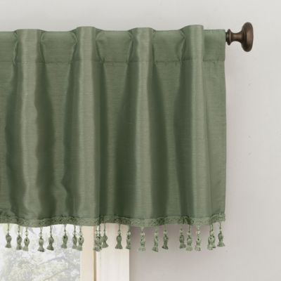 Evelina Faux Dupioni Silk Beaded Tassels Thermal Extreme 100% Blackout Back Tab Curtain Valance, 50" x 17