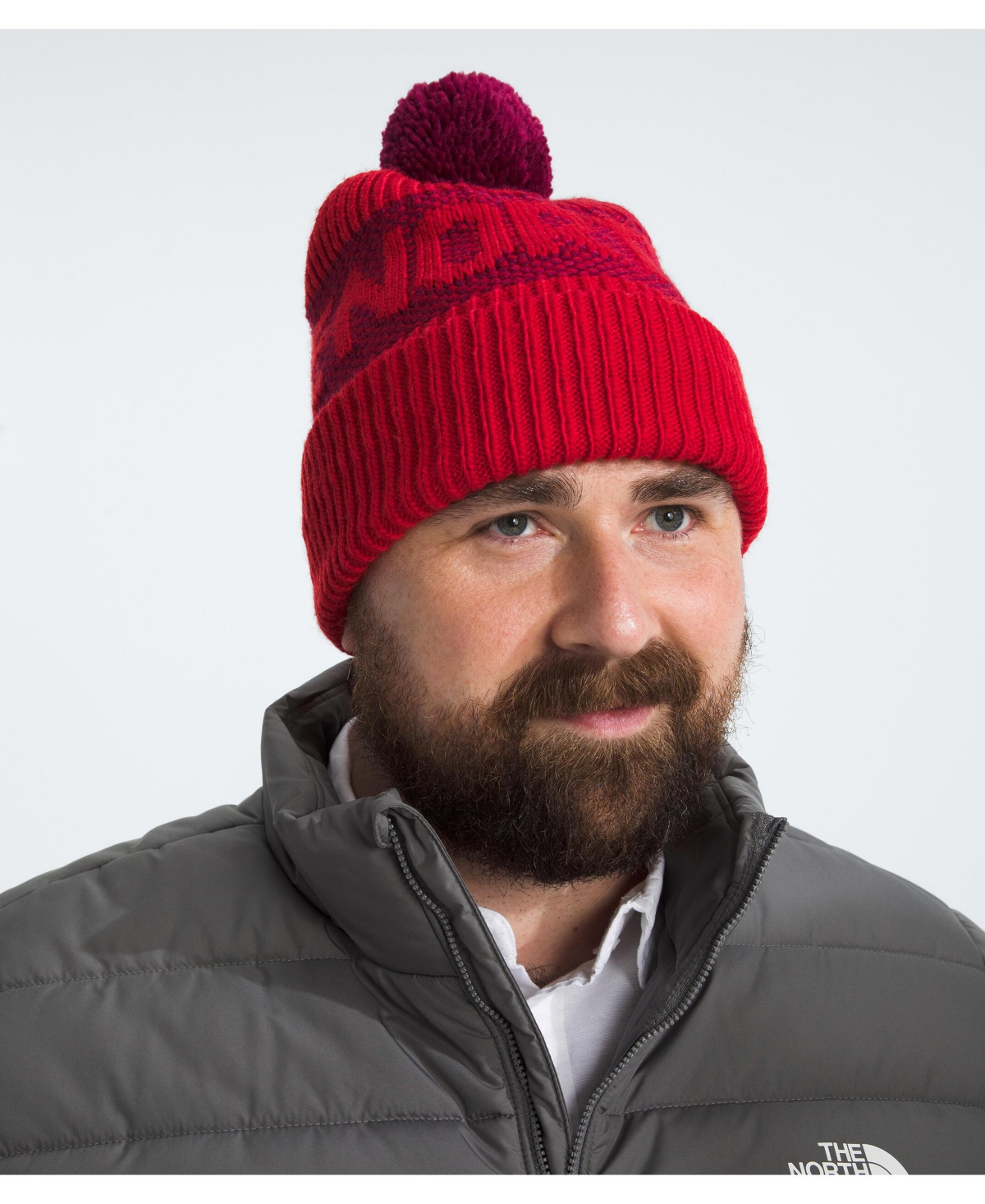 The North Face Retro Cabin Beanie In Tnf Red,beetroot