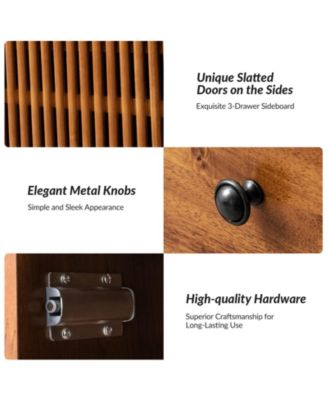 Crrillus Mid-century 58'' Wide 3 Drawer Sideboard with Slatted Doors