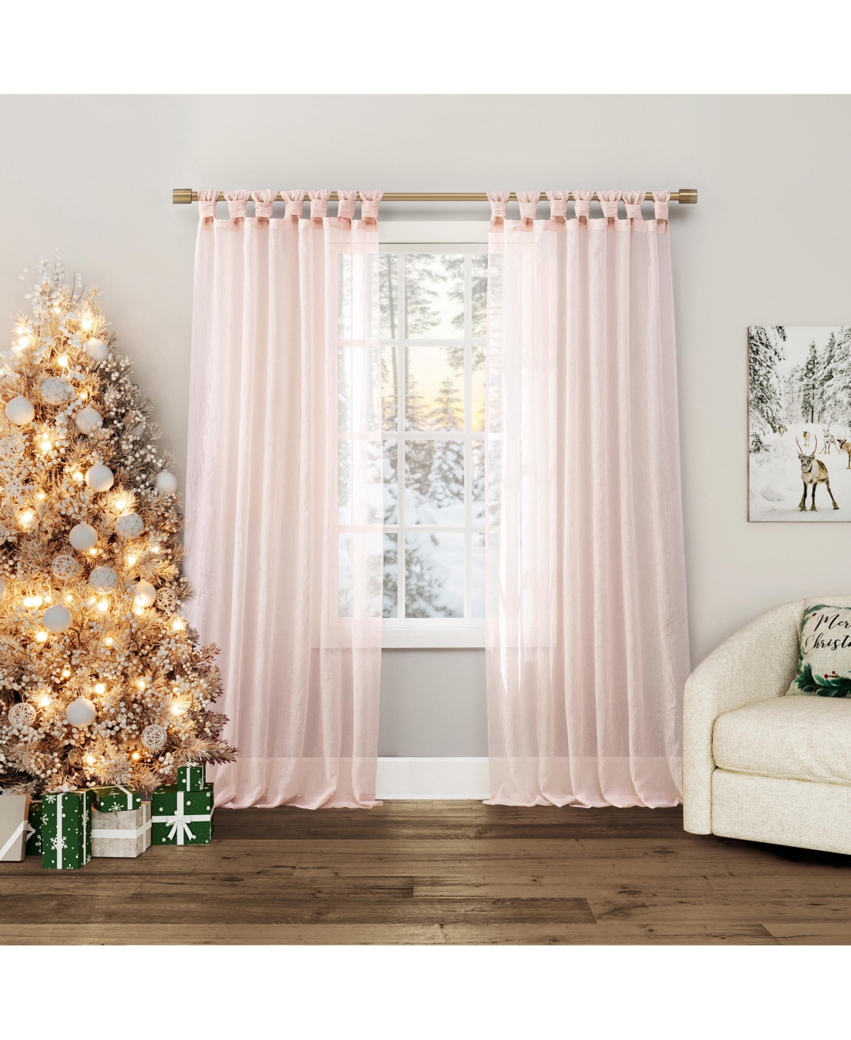 Krista Holiday Twist Tab Sheer Tab Top Curtain Panel - Blush