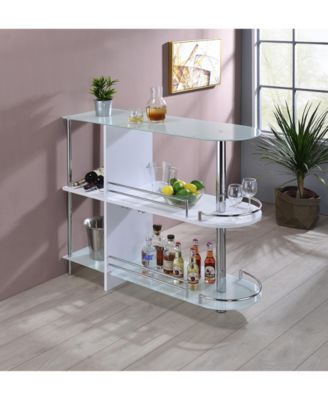Bar Table with Two Tempered Glass Shelves and Wine Rack