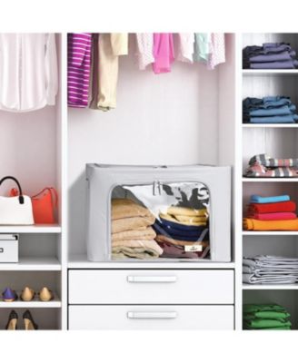 2 Pack Medium Foldable Storage Box - Metal Frame, Oxford Fabric, Large Window & Handles - Organization for Bedroom, Linens & Clothes