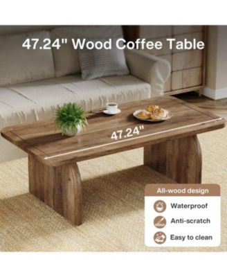 Rectangle Coffee Table, 47-Inch Wood Rectangular Living Room Table, Farmhouse Accent Center Table Low Cocktail Tea Table