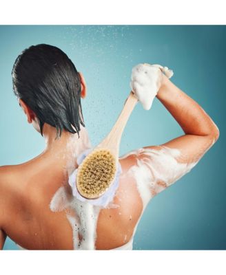 Dual Action Dry Brush & Mesh Sponge Combo with Lotus Wooden Handle