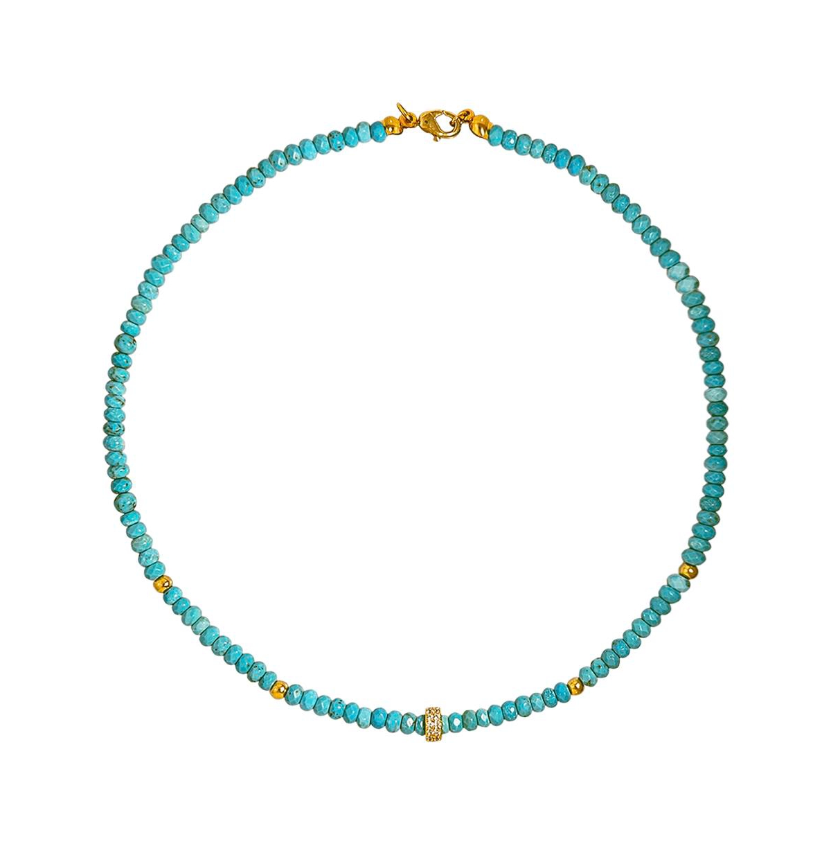 Turquoise Bead Necklace with Gold Plated Rondels and Cz Accents Great for Layering Adjustable - Turquoise