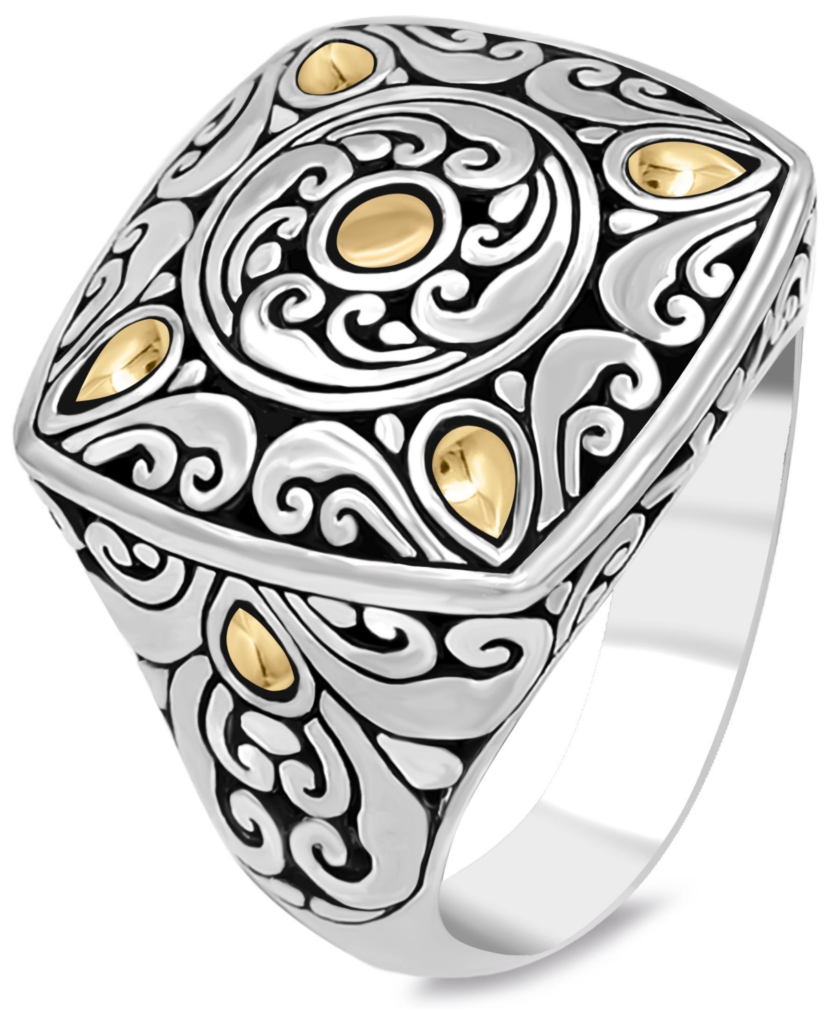 Devata Bali Filigree Square Ring in Sterlingand 18K Gold Accents, Size - Silver, gold