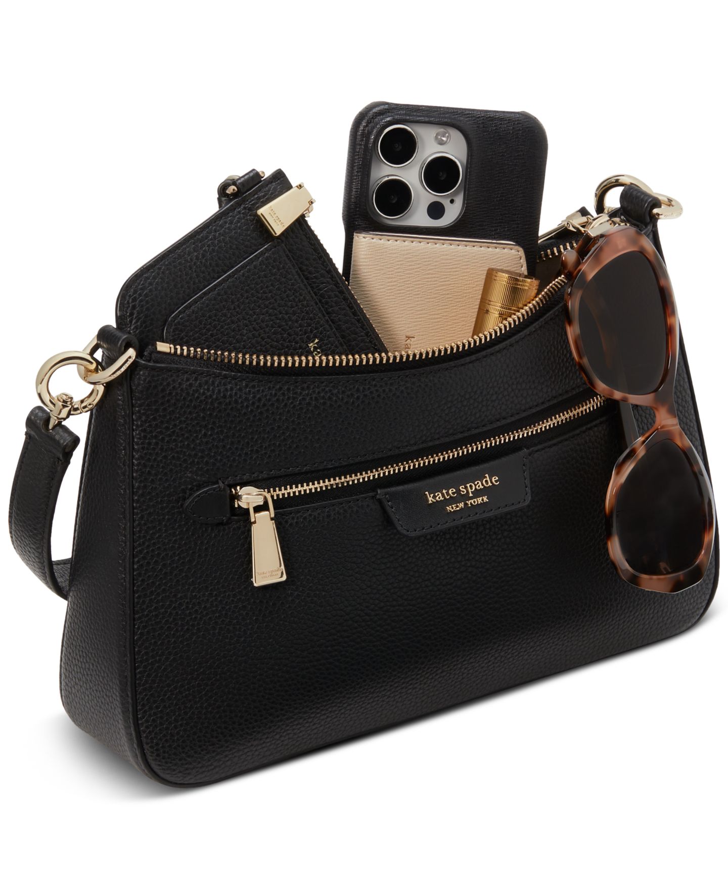 Женская сумка kate spade new york Hudson Small Pebbled Leather Convertible Shoulder, цвет: Чёрный — фото 5