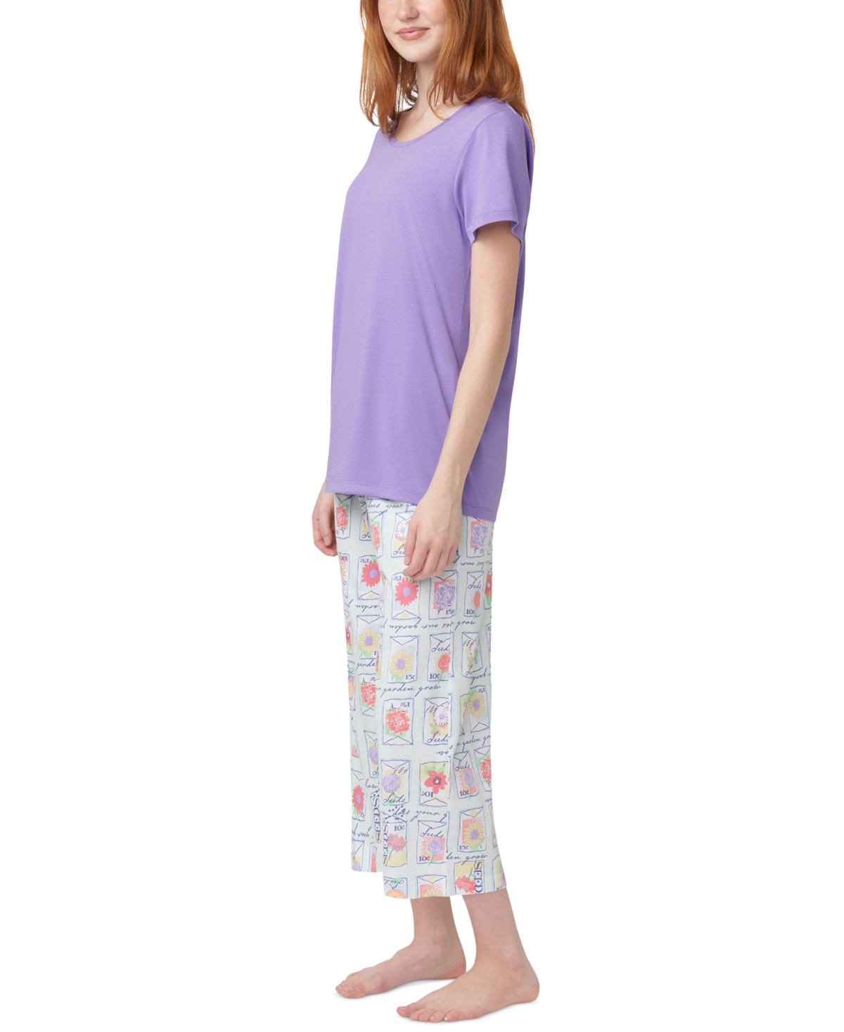 Shop Hue Women's Solid Short-sleeve Scoop-neck Pajama T-shirt In Paisley Purple