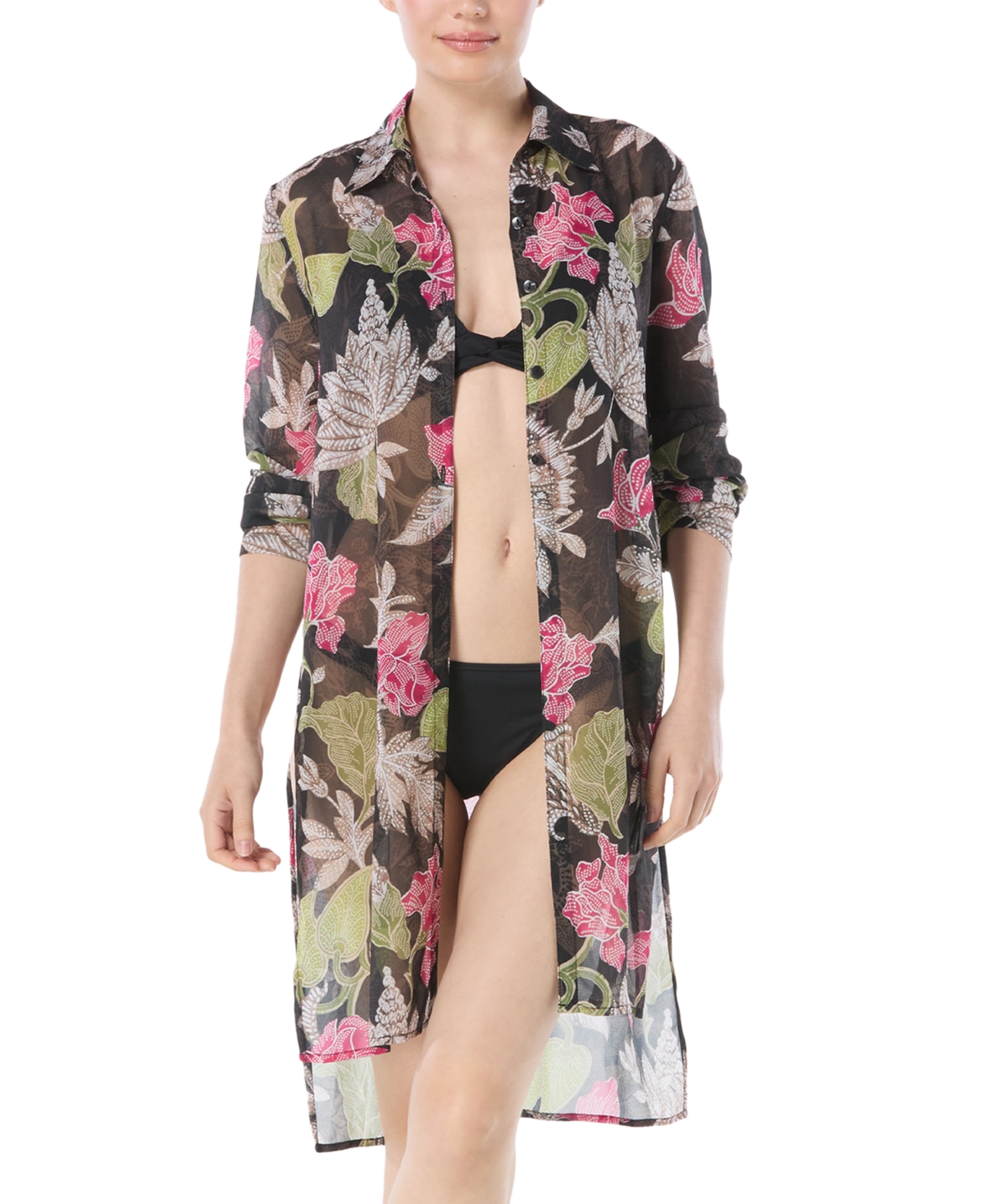 Women's Printed Convertible Shirt Swim Cover-Up - Multi