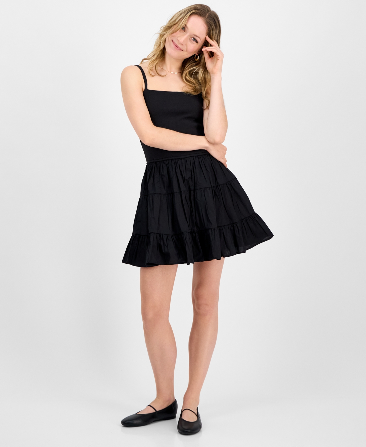 Madden Girl Trendy Plus Size Sleeveless Tiered Bubble Minidress In Black