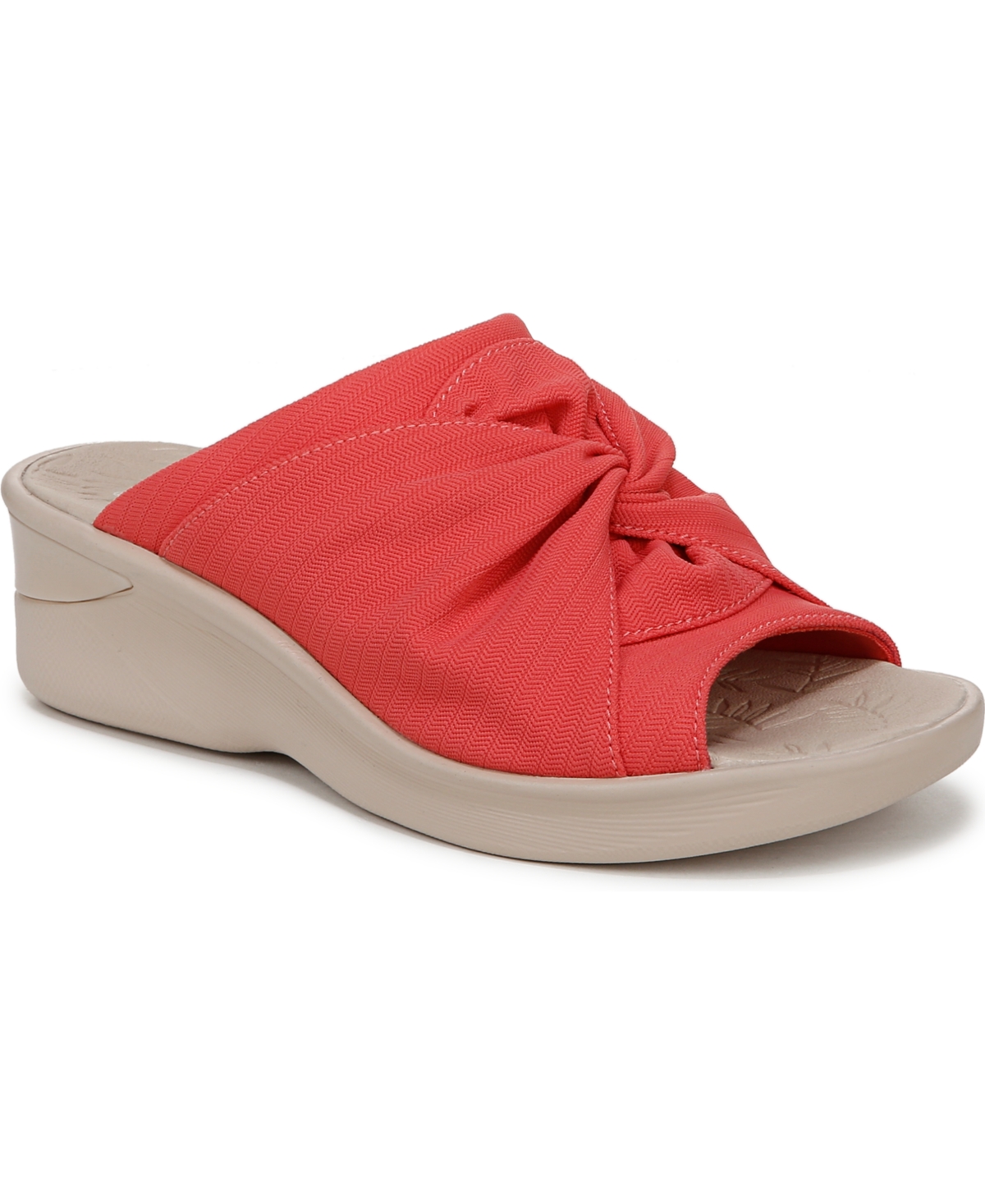 Bzees Women's Smile 3 Washable Slide Wedge Sandals In Coral Beach Stretch Fabric