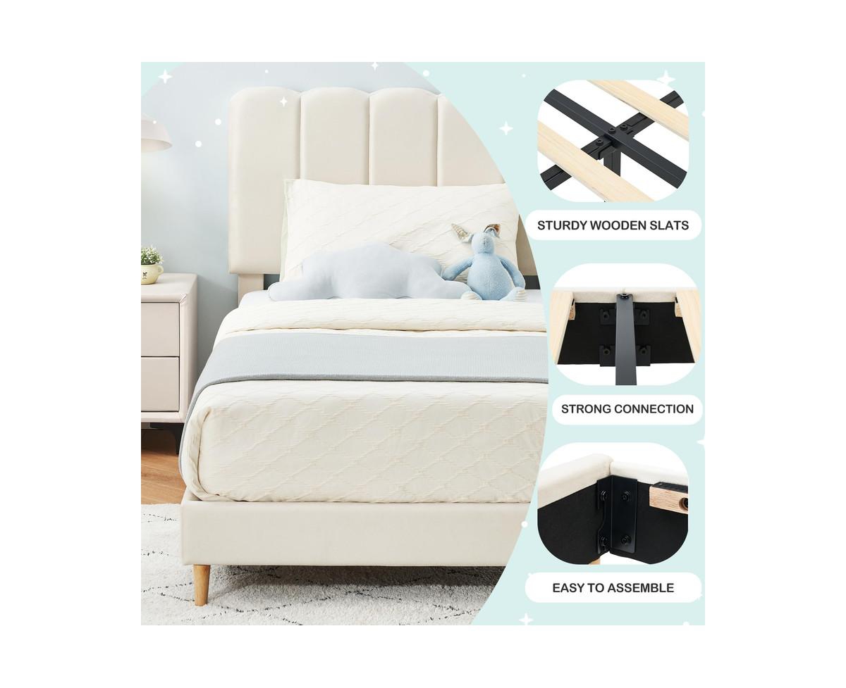 gaomon Bed Frame for Boys & Girls, Velvet Upholstered Platform Bed Frame with Headboard, Strong Wooden Slats, Noise-Free,No Box Spring Needed, Ea