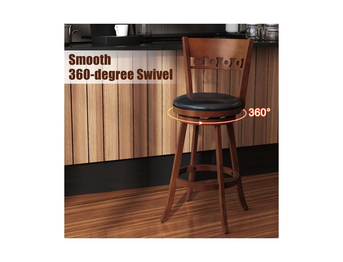 Gouun Set of 2 Swivel Bar Stools with Rubber Wood Frame-30.5 inches