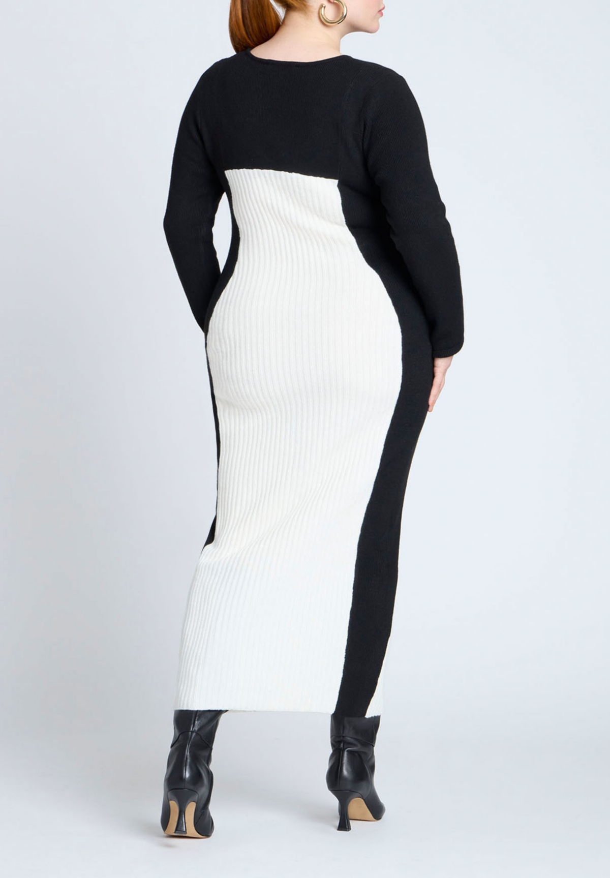 Eloquii Plus Size Midi Sweater Dress With Colorblocked - Black and white