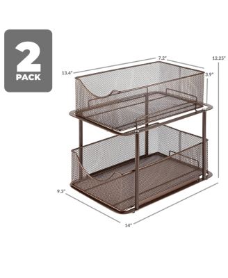 2-Pack Two-Tier Storage Baskets with Mesh Sliding Drawers for Cabinet, Under Sink, Bathroom, Kitchen, Office