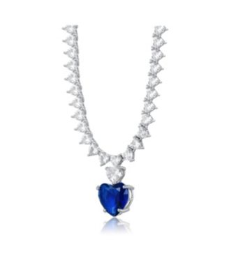 Women's Luxurious Heart Tennis Necklace Blue Heart Charm Drop