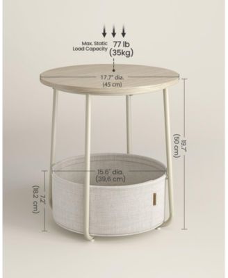 Small Round Side End Table, Modern Nightstand with Fabric Basket