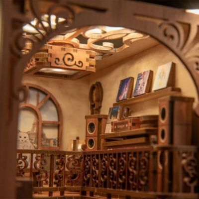 DIY Book Nook Kit, Bookshelf Insert Decor DIY Miniature Music House Dollhouse Kit for Adults and Teens, Booknook Model Build Creativity Gift Kit with LED Light (The Secret Rhythm