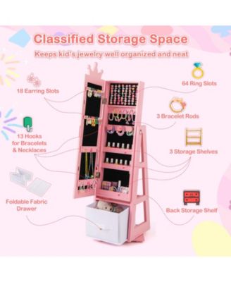 Kids Jewelry Armoire Cabinet with Large Storage Capacity and Swivel Base