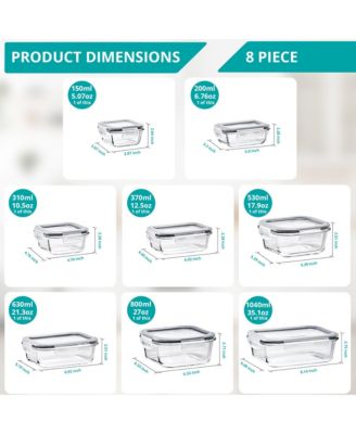 16-Piece Glass Food Storage Containers with Lids - Airtight, Microwave, Fridge, Dishwasher, Oven Safe, BPA-Free, Stackable, Meal Prep Containers