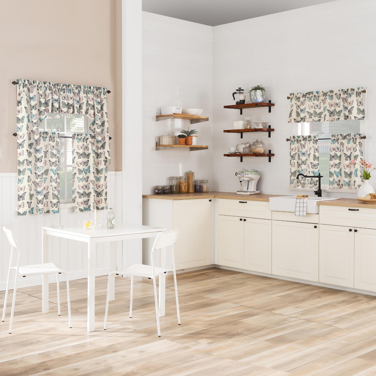 No. 918 Magdalena Butterfly Print Sheer Rod Pocket Kitchen Curtain Valance