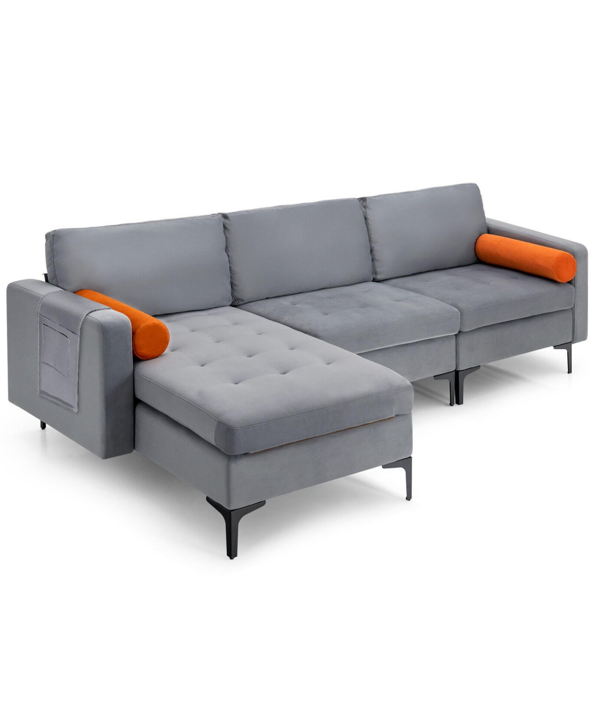 Gouun Modular L-shaped 3-Seat Sectional Sofa with Reversible Chaise and 2 Usb Ports
